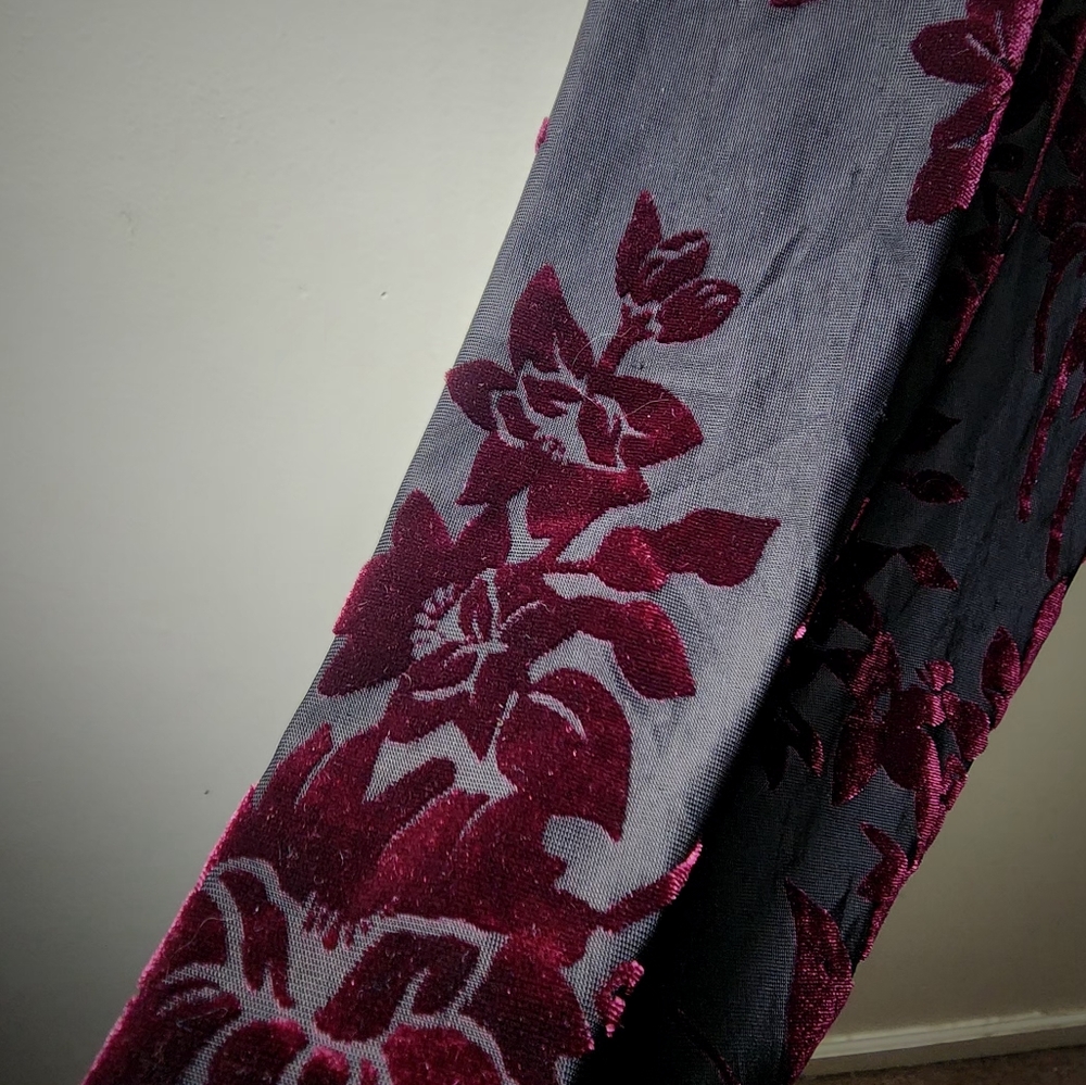 Vtg Sz 8 Formal Dress Floral Maxi Burnout Blk Burgandy Velour Whimsigoth Boho - Picture 10 of 16